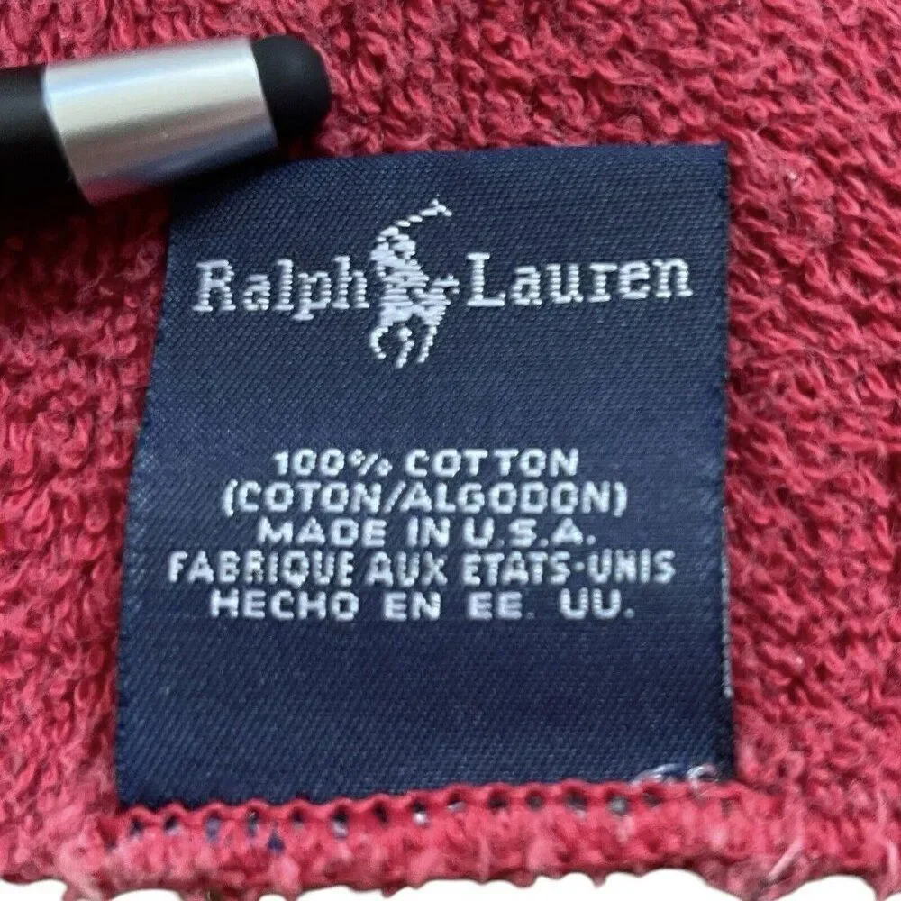 Vintage 1990s Ralph Lauren Red Cotton Towel Set 3 Bath Body Hand Washcloth USA